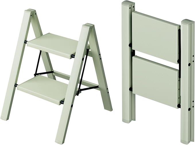 Taranta 2 Step Ladder,Aluminum Lightweight Folding 2 Step Stool with Anti-Slip Wide Pedal,330lbs Capacity Step Ladder for Household,Kitchen,Office - Fairyland Green
