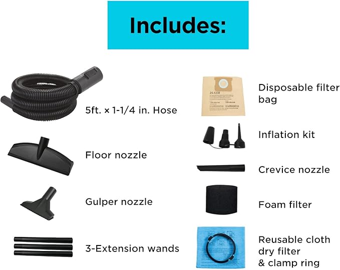 BLACK+DECKER Shop Vacuum Wet and Dry, 4 Gallon 3-in-1 Portable Shop Vac with Accessories, Workshop, Garage, Home and Car Vacuum Cleaner, 3 HP(BDXV18301P-4A)