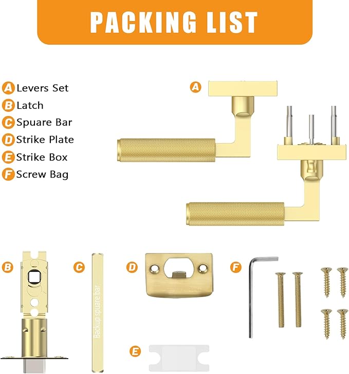 Amerdeco 1 Pack Privacy Door Handles,Brushed Gold Door Handles Interior,Knurled Gold Door Lever, Heavy Duty Bedroom and Bathroom with Lock,Reversible Keyless for Right & Left Side AM0021