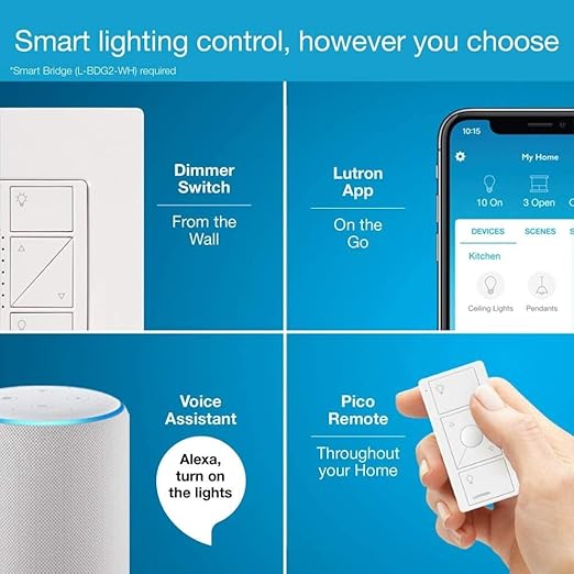 Lutron Caseta Original Smart Dimmer Switch (Lutron Smart Hub Required), for LED Lights, 150 Watt, Single-Pole/3-Way, No Neutral Required, PD-6WCL-LA, Light Almond