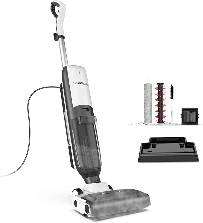 4-in-1 Steam Vacuum Mop - High-Performance Wet Dry Floor Cleaner for Hardwood Floors Carpets, 212°F Steam for Tough Stains, Self-Cleaning LED Display