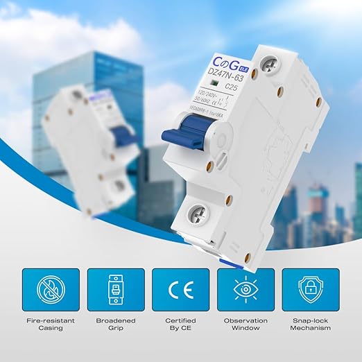AC Miniature Circuit Breaker 25 Amp 1 Pole 120/240V Solar AC Disconnect Switch Thermal Magnetic Trip Din Rail Mount