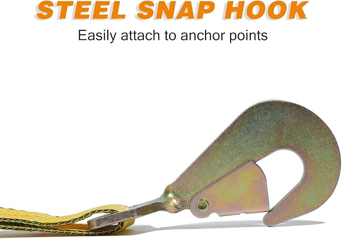 Heavy Duty 4-Pack Axle Tie Down Straps for Trailers - 2" x 114" Car Hauler Straps with Snap Hooks - 10,000 lbs Break Strength, 3300 lbs Capacity - DOT Certified Wheel Tie Downs (Yellow)