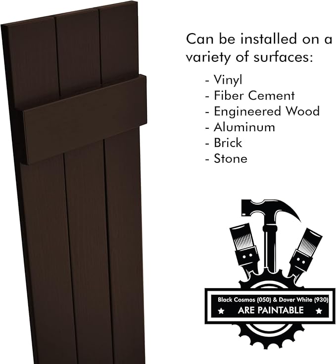 Board & Batten Vinyl Shutters (1 Pair) | 11"x51" (3-Board) - Coffee Bean | Exterior Window Shutters | Includes Mounting Hardware | Simple Installation | Made in USA