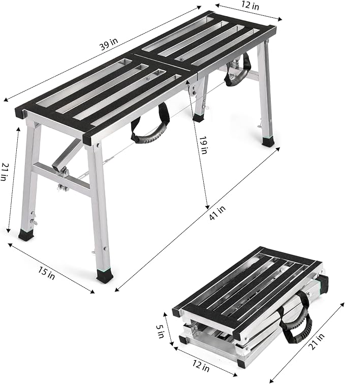 Folding Work Platform Height Adjustment 19-27"(H) Portable Steel Step Ladder Stool for Home, Office, Workshop and Garage, Maximum Load 400lbs