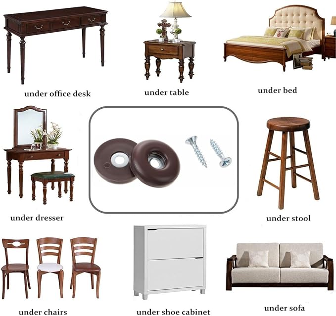 1-1/2" Screw on Furniture Sliders-Furnigear Heavy Duty PTFE (Teflon) Chair Leg Slides Glides Move Your Furniture Easy & Safely - Best Floor Protector(Brown-20pack)