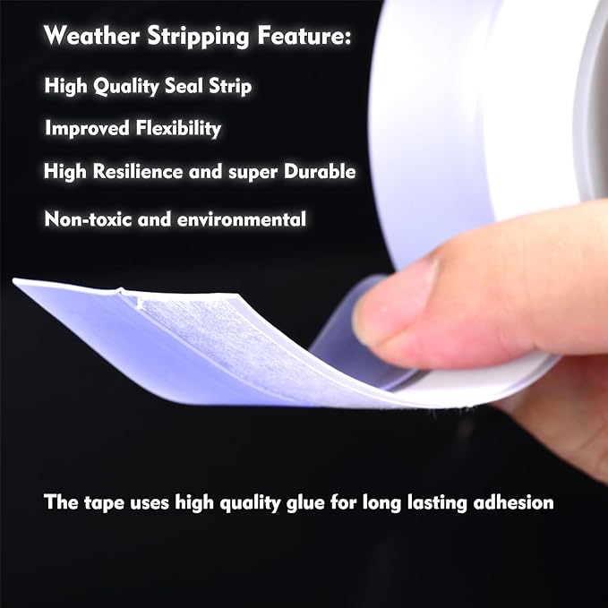 Silicone Seal Weather Stripping Tape 16.5 Feet Strip Bottom Draft Insulation Stopper Tape Weatherproof Soundproof for Door or Window Bathroom Shower Glass Gaps(45mm*5m)