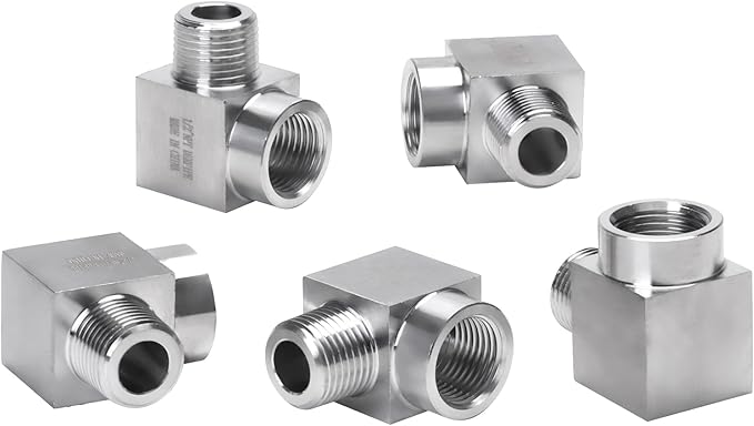 90 Degree Street Elbow - 1/2" NPT Male to 1/2" NPT Female Stainless Steel 304 Heavy Duty Forged Square Barstock Street Elbow Adapter Pipe Fitting (pack of 5)