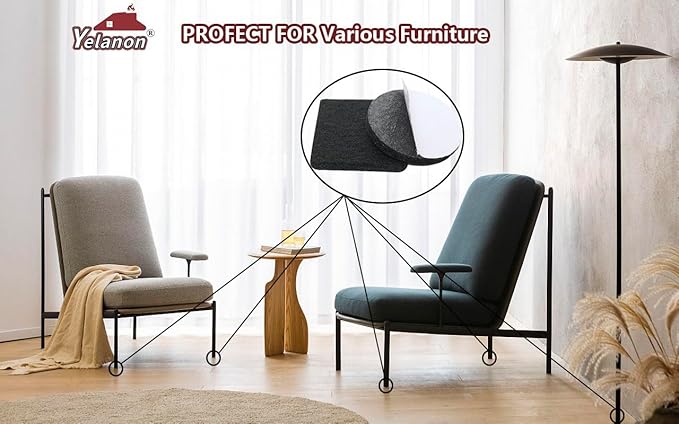 Yelanon Felt Furniture Pads -182 Pcs Premium Felt Pads for Chair Legs Furniture, Floor Protectors for Hardwood Floors, Black