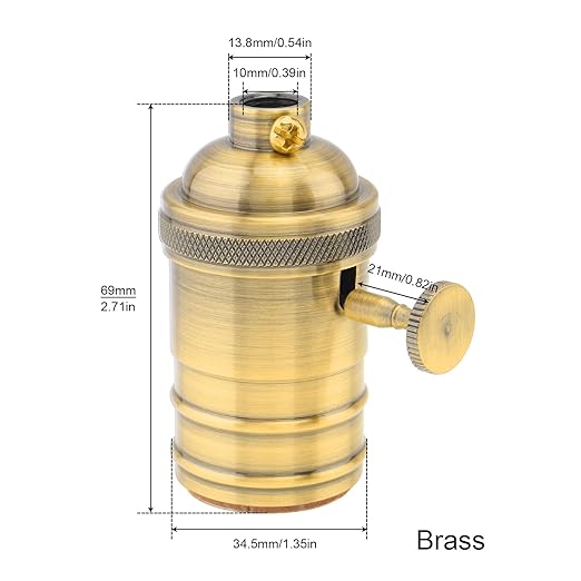 RTNLIT Brass Lamp Socket, Vintage Edison E26/E27 Bulb Light Socket with On/Off Knob Switch(Gold)