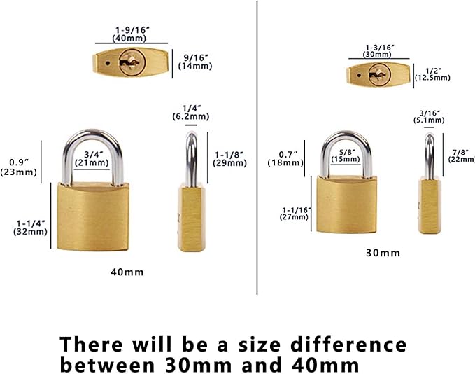 SEPOX 8-Pack Padlock Keyed-Alike: Ultra-Durable Solid-Brass Body 1-3/16'' 30mm, Anti-Cut Shackle, Edge Chamfered Safety – 8 Locks w/ 12 Same Brass Keys Ideal Locker, Luggage, Case & More