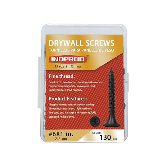 Drywall Screws, #6 x 1 in., Fine Thread Phillips Bugle Head Screw for Drywall/Wood, Black Phosphate Coated Finish, Sharp Point, High Hardness Quick Self Tapping Screws, Black (130 Pack)