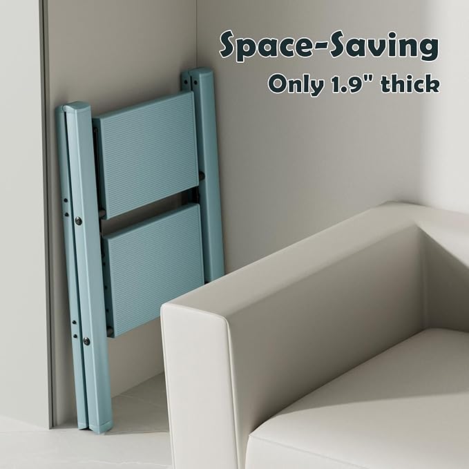 Taranta 2 Step Ladder,Aluminum Lightweight Folding 2 Step Stool with Anti-Slip Wide Pedal,330lbs Capacity Step Ladder for Household,Kitchen,Office - Serene Blue