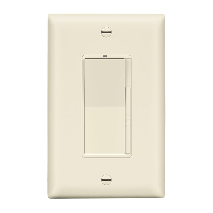 LIDER Dimmer Paddle Switch for Dimmable 300W LED/CFL Lights, 1-Pole or 3-Way, 120 V, Modern Upgrade, UL Listed, Wall Plate Included, Light Almond