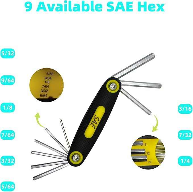 warmtree 17-Piece Folding Allen Wrench Set | Metric & SAE Sizes | 2-Pack Portable Hex Tool for Home Repair & Professional Use