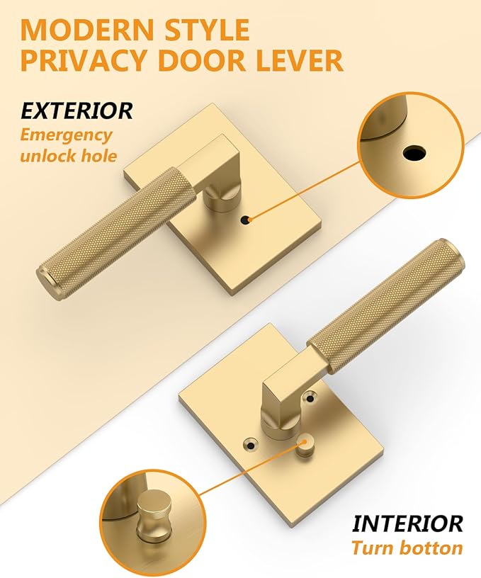 Asidrama 6 Pack Champagne Bronze Privacy Door Handles, Door Lever with Door Knobs Indoor for Bedroom or Bathroom, Heavy Duty Door Handles Interior with Locks for Left Right Sided Doors