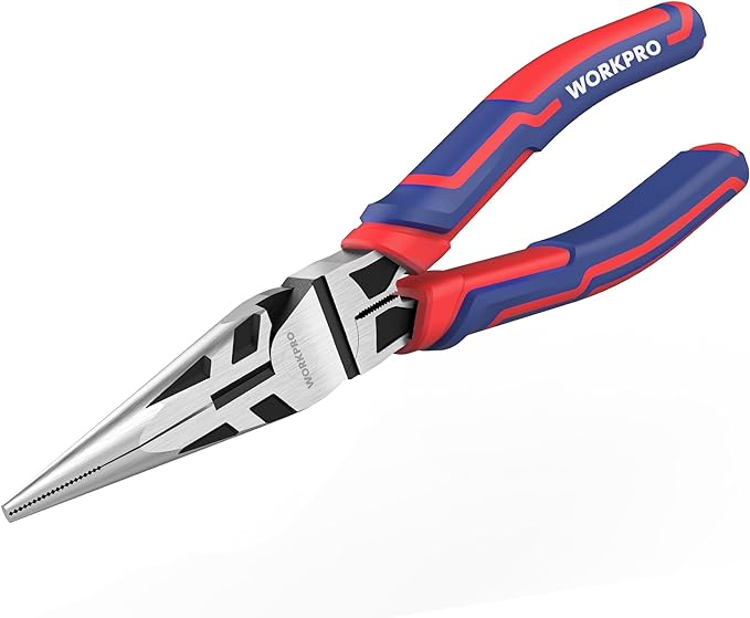 WORKPRO Premium 6” Needle Nose Pliers, Paper Clamp Precision, Heavy-Duty CRV Steel, Soft Grip with Wire Cutter, Long Nose Cutting Pliers