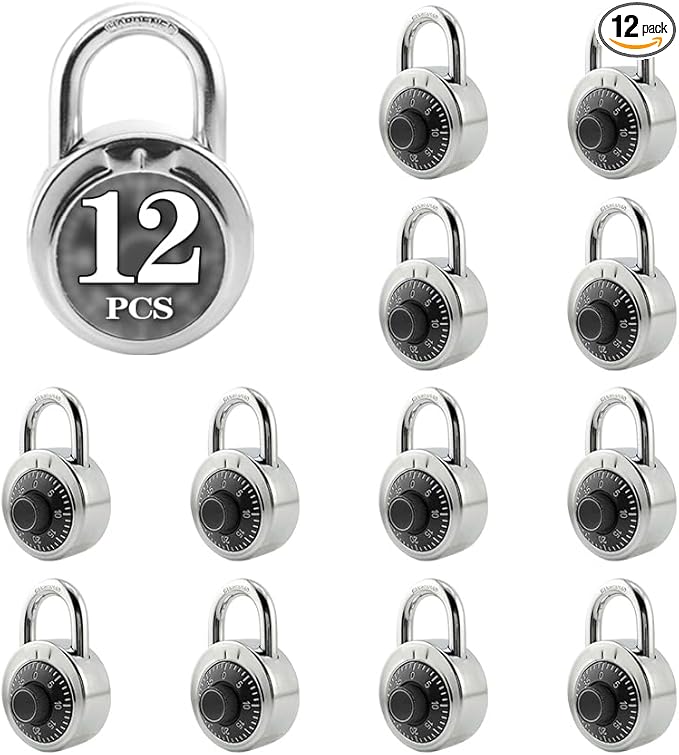 ZonRo Locks Combination Padlock, Fixed Dial Combination Padlock 12 Pack,3 Digit Code Standard Dial Combination, 2 in Wide. 3 in Height, Black Turntable, Lock for Gym & Locker, School, Toolbox