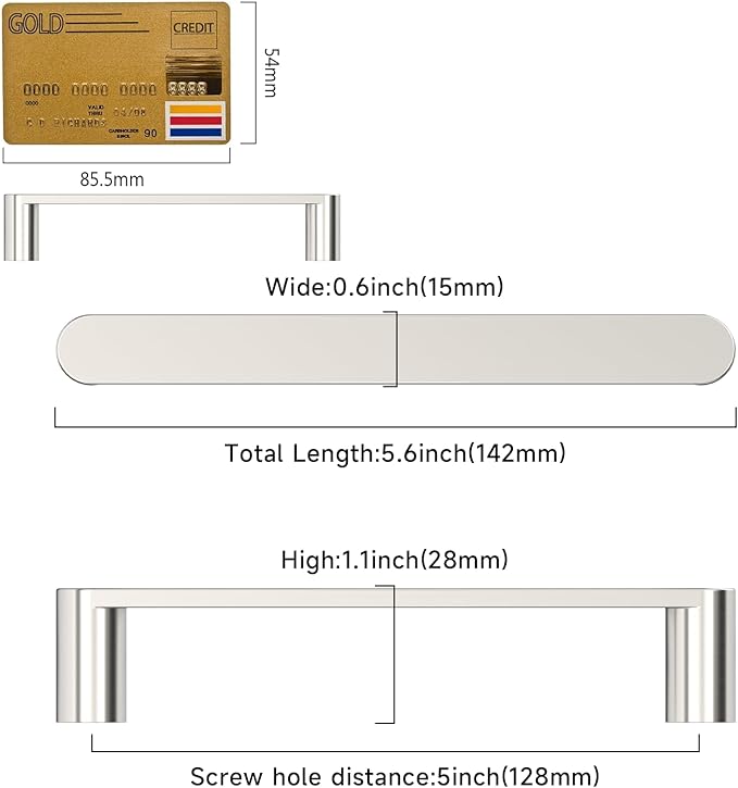 Amerdeco 10 Pack ZH0005BSN Brushed Satin Nickel 5 Inch(128mm) Hole Centers Kitchen Cabinet Pulls Hardware Modern Kitchen Handles for Cabinets Cupboard Handles Drawer Pulls