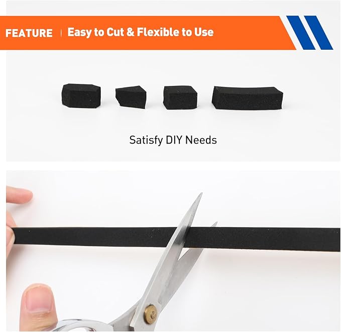MAGZO Weather Stripping Door Seal, 2 Inch Wide X 1/8 Inch Thick Adhesive Foam Tape Soundproof Weatherstripping for Windows, 1 Roll Total 16FT Black