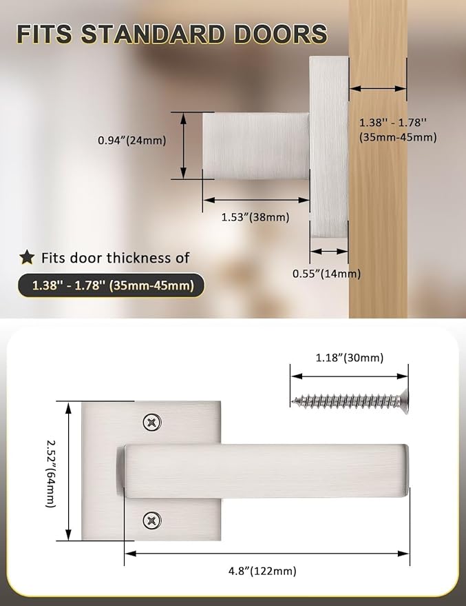 5 Pack Dummy Door Handles Brushed Nickel for Left Hand and Right Hand, Mordern Square Closet Hallway Door Knobs, Non-Turning Single Side Pull