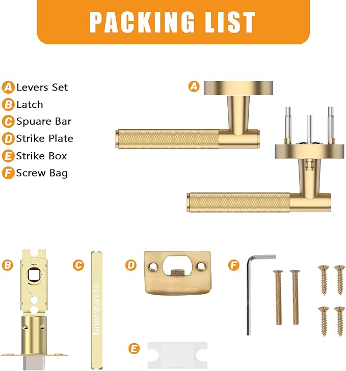 Amerdeco 1 Pack Champagne Bronze Door Handles Interior, Knurled Privacy Door Handles, Heavy Duty Door Lever for Bedroom or Bathroom, Reversible Keyless for Left Right Handed Doors AM0016