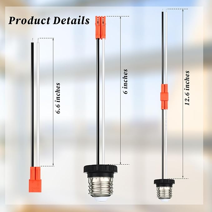 Zhengmy 10 Pcs E26 Socket Adapter, Medium Base Male Screw in Light Socket Pigtail for LED Recessed Lights