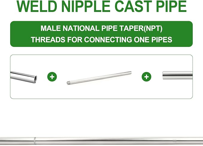 TAISHER 2PCS 304 Stainless Steel Pipe Fittings, 1/4" NPT Male Threaded, 12" Length Weld Nipple Cast Pipe