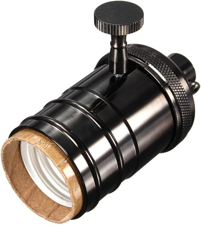 2 Pack Lamp or Fixture Replacement, E26/ E27 Solid Brass Industrial Light Socket Vintage Edison Pendant Lamp Copper Holder with Switch (Black)