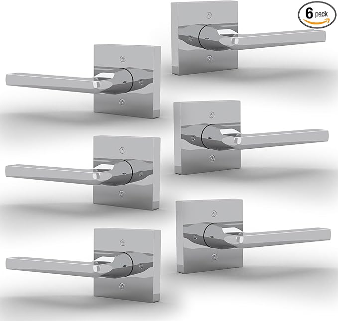 Mega Handles Prime Dummy Door Handles - 6 Pack Heavy Duty Chrome Door Handles, Non-Turning Door Handle for Closet & French Doors, Single Side, Fits All Standard Doors - Polished Chrome