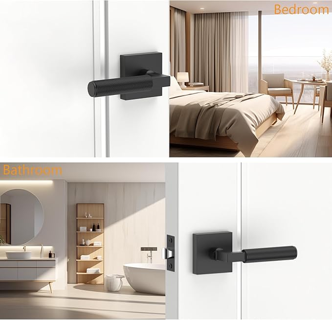 Amerdeco 1 Pack Matte Black Passage Door Handles,Heavy Duty Non-Locking Door Lever for Hall, Closet,Office Area, Shopping Malls AM0021