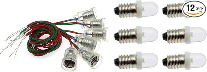 FDXGYH E10 Screw Bulbs Lamp Base Holder 6 Pcs 12V Cold White Lights and 6 Pcs Bulb Socket with Wire for Electronic Experimenting or DIY Light Decoration