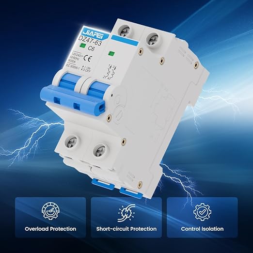 AC Miniature Circuit Breaker, 120V/240V 2 Pole 6 Amp DIN Rail Mount Circuit Breaker, MCB C6 Solar AC Disconnect Switch,Thermal Magnetic Trip