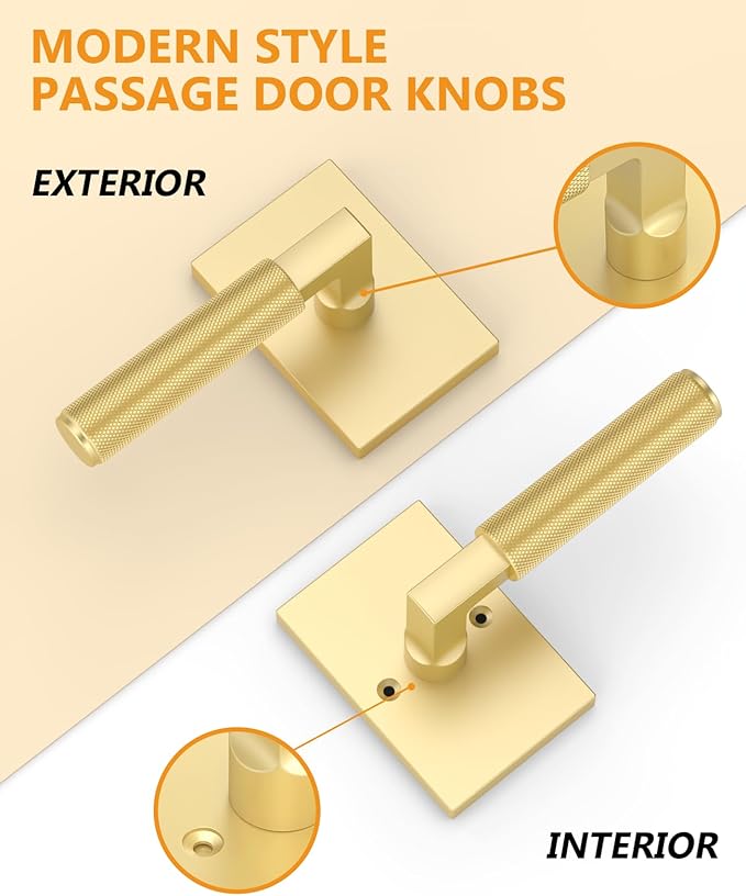 Asidrama 6 Pack Brushed Gold Passage Door Handles, Door Lever with Door Knobs Indoor for Bedroom or Bathroom, Heavy Duty Door Handles Interior with Locks for Left Right Sided Doors
