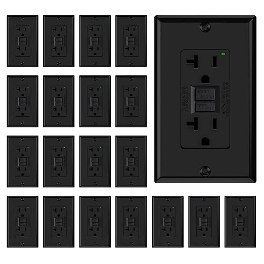 ELEGRP GFCI Outlet 20 Amp, Self-Test GFI Electrical Outlet with Narrow Design, GFCI Receptacle with LED Indicator, UL Listed, Black, Wall Plate Included, 20 Pack