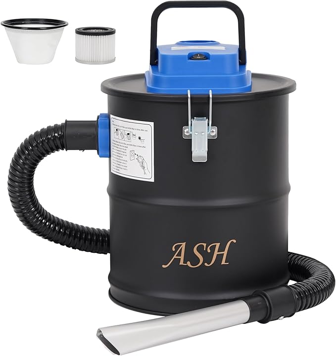 Ash Vacuum Cleaner -3.2 Gallon Fireplace Ash Vac with 800w Powerful Hose Non-Woven Dust Separator | Dry Stove Vacuum for Fireplaces Pellet Grill Wood Stove Fire Pits Blue