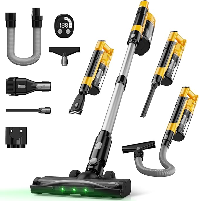 Cordless Vacuum Cleaner for DeWalt 20V Battery, 7-in-1 Lightweight Stick Vacuum with HEPA Filter, 35KPA Suction, 350W Brushless Motor, 3 Modes for Carpet, Floor, Car (Battery Not Included)