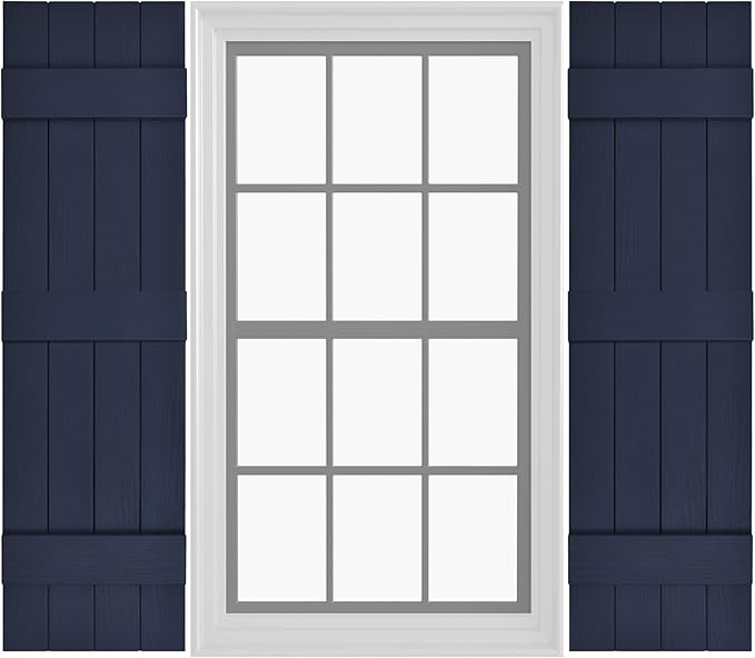 Board & Batten Vinyl Shutters (1 Pair) | 14.5"x59" (4-Board) - Navy Night Sky | Exterior Window Shutters | Includes Mounting Hardware | Simple Installation | Made in USA