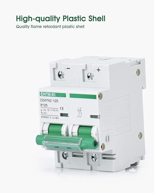 12V-110V DC Miniature Circuit Breaker, 80 Amp 2 Pole Battery Breaker Protector for Solar PV System and RV, Thermal Magnetic Trip, DIN Rail Mount, High Current DC Disconnect Switch MCB 2P B80