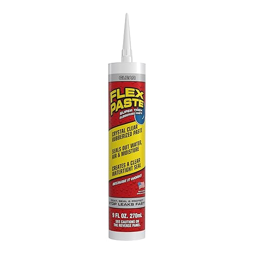 Flex Paste, Waterproof Paintable Putty, Spackle Sealant, Fill Gaps Cracks Holes - Block Out Water and Air - UV Resistant - Walls, Drywall, EPDM, Concrete, Roof, RV Repairs, Clear, Cartridge