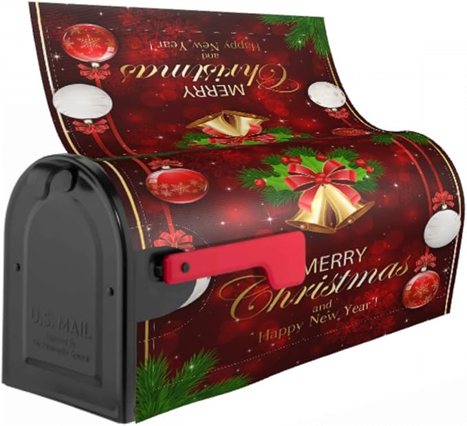 Kawani Merry Christmas & New Year Mailbox Covers - Magnetic Red Winter Holiday Welcome Decor - Standard Size 21 x 18 Inches