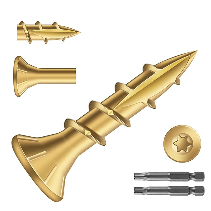 #8 x 3/4" Deck Screws (1656Pcs) 6lb. Exterior Wood Screws. Carbon Steel, Tan, Flat Head, Rust Resistant epoxy Coated, with T25 Star Bit