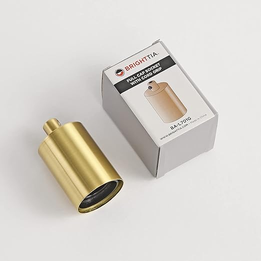 BRIGHTTIA E26 Light Bulb Socket with Cover & Cord Grip - Standard Screw-in Lamp Holder Socket Replacement for DIY Decorative Vintage Retro Industrial Edison Pendant Lighting - 2 Pack (Brushed Gold)