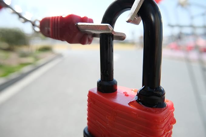 Colored Waterproof Padlocks, Heavy Duty Laminated Steel Lock with Red Plastic Covered, Keyed Alike Outdoor Locks, Can Be Used as Lockout Tagout Lock, Pack of 12