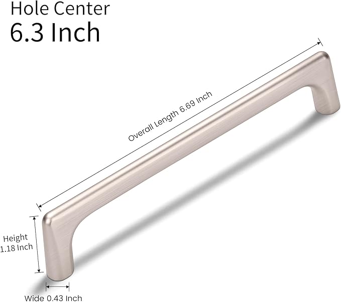 15 Pack 6.3 Inch(160mm) Hole Center Modern Brushed Satin Nickel Cabinet Pull Handle Timeless Vanity Drawer Pull Handle Classic Cabinet Hardware for Kitchen Bathroom, Screws Included, Nickel-B(6.3x15)