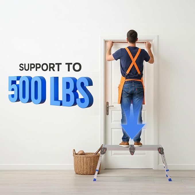 Folding Work Platform for Adults, Aluminum Foldable Step Stool Adjustable Height, Lightweight and Durable Portable Outdoor Aluminum Step Ladder, Maximum Load Capacity of 500 Pounds.