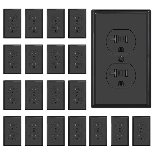 AIDA 20 Amps Outlets Duplex Electrical Receptacle Outlets,Tamper Resistant,Heavy-Duty Receptacle Wall Outlet,Residential,TR,3-Wire, Self-Grounding Clip, NEMA 5-20R,UL Listed (20 Pack, Black)