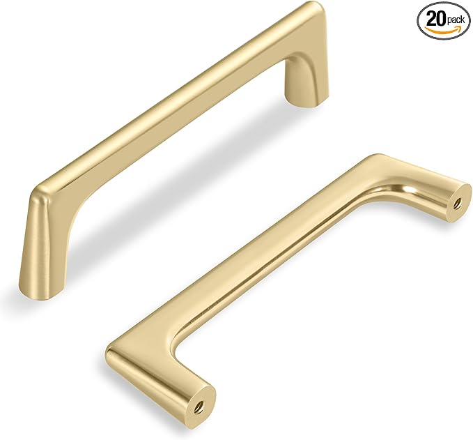 20 Pack 3.75 Inch(96mm) Hole Center Modern Brushed Gold Cabinet Pull Handle Timeless Vanity Drawer Pull Handle Classic Cabinet Hardware for Kitchen Dresser Bathroom, Screws Included, B-Gold(3.75x20)