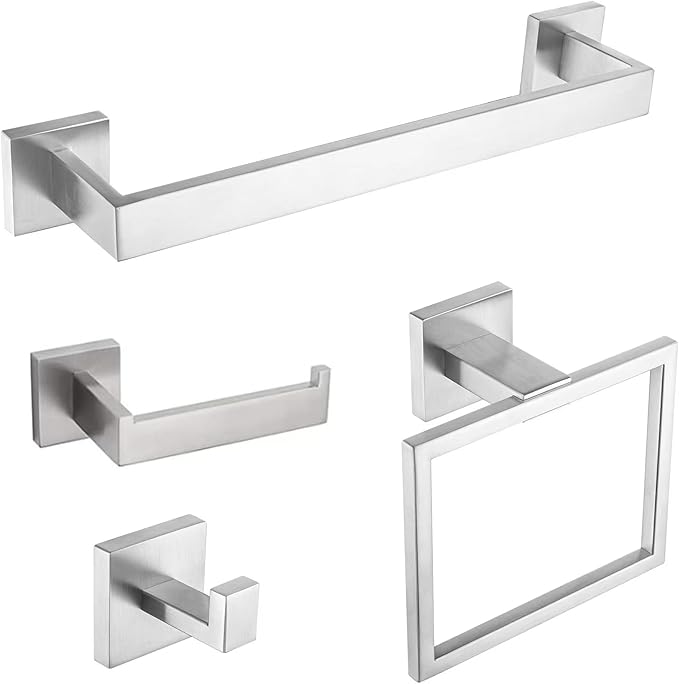 4-Piece Bathroom Hardware Set, Towel Rack Towel Holder Toilet Paper Holder Towel Hooks Towel Bar Set Stainless Steel Towel Rack Accessories Set Wall Mounted, Brushed Nickel 23 Inch