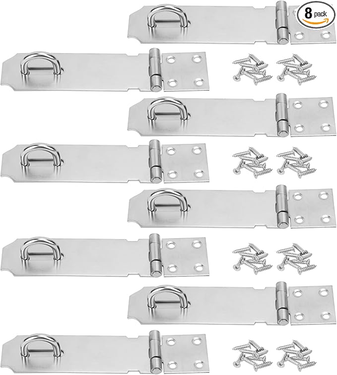 8 Pack Door Hasp Latch Lock with Screws, 5 Inch 304 Stainless Steel Hasp Latch Locks, Safety Packlock Clasp, Latch Locks for Garage, Shed, Doors